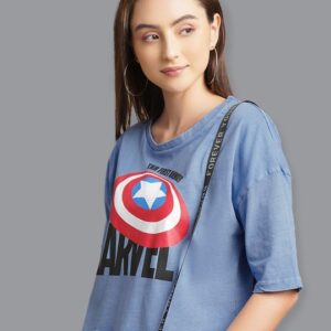 Captain America Printed Pure Cotton Crop Loose Fit T-Shirt