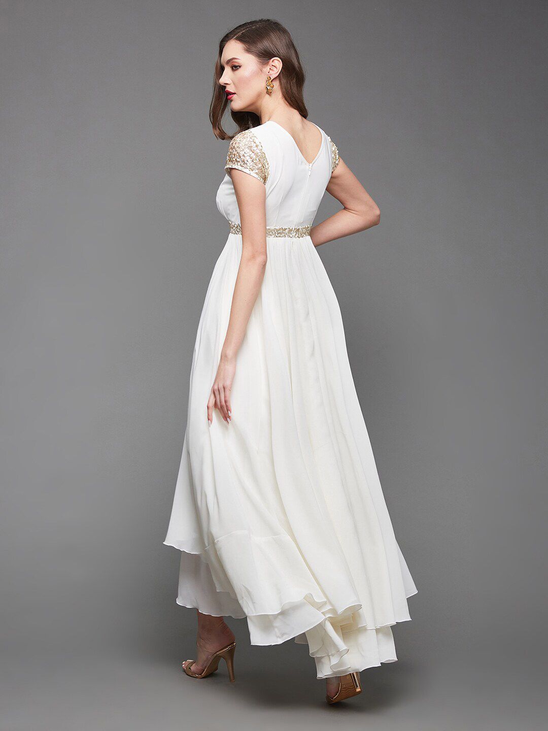 Women Embellished Layered Keyhole Neck Georgette Maxi Dress - Image 4