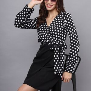 Women Polka Dot Printed Wrap Short Dress