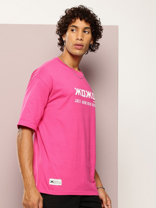 Men Typography Printed Drop-Shoulder Sleeves Oversized Pure Cotton T-shirt - Image 5