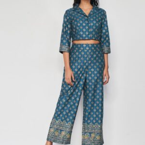 Printed Crop Shirt With Trouser