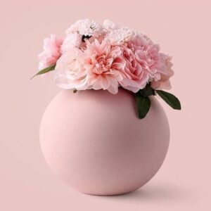 PUREZENTO Cooee Ceramic 5 Inch Pink Round Vase | Decorative Ceramic Vase for Modern Home Decor, Bedrooms and Office | Circle Round Modern Vases for Wedding Dinner Table Party Centerpiece