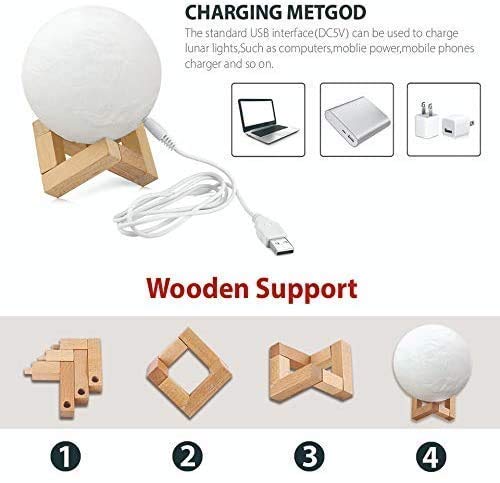 7 Color Changeable 3D Moon Lamp with Stand for Bedroom Lights for Home Indoor - Image 4
