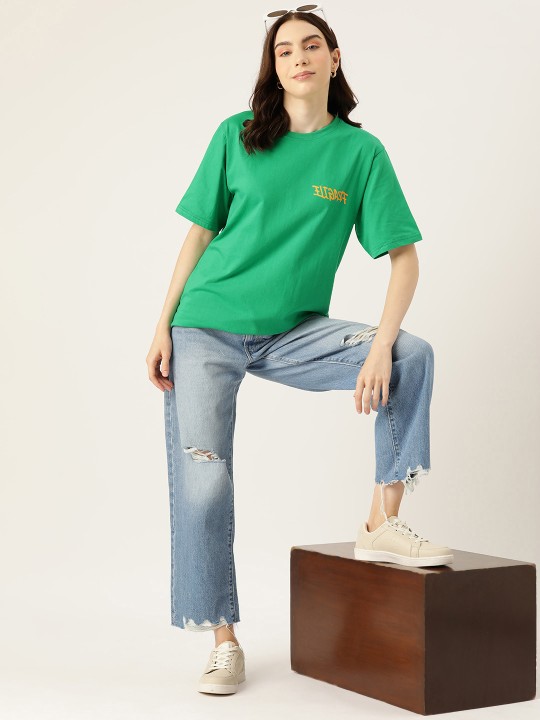 Printed Drop-Shoulder Sleeves Loose Pure Cotton Longline T-shirt - Image 5