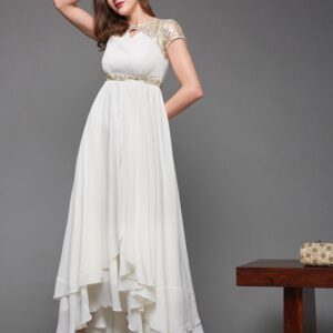 Women Embellished Layered Keyhole Neck Georgette Maxi Dress