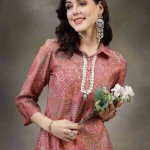 Ethnic Motifs Printed Shirt Collar Lace Insert A-Line Kurta