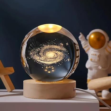3D Galaxy Crystal Ball Night Lamp,Creative Engraved Crystal Ball Night Light
