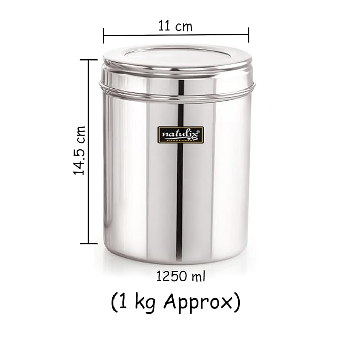 NATULIX 1 Kg Stainless Steel Containers for kitchen with See Through Lid | Kitchen Containers Set | Silver (1250ml - 6pcs) Food Grains Capacity - 1kg Approx - Image 5
