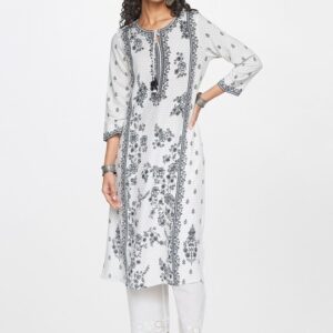 Tie Up Neck Floral Printed Straight Kurta