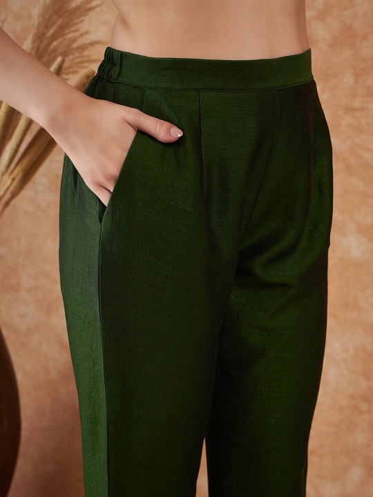 Floral Embroidered V-Neck Sequinned Straight Kurta With Trousers & Dupatta - Image 6