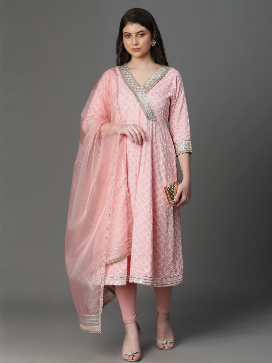 Women Printed Woven Design Anarkali Dress - Image 4