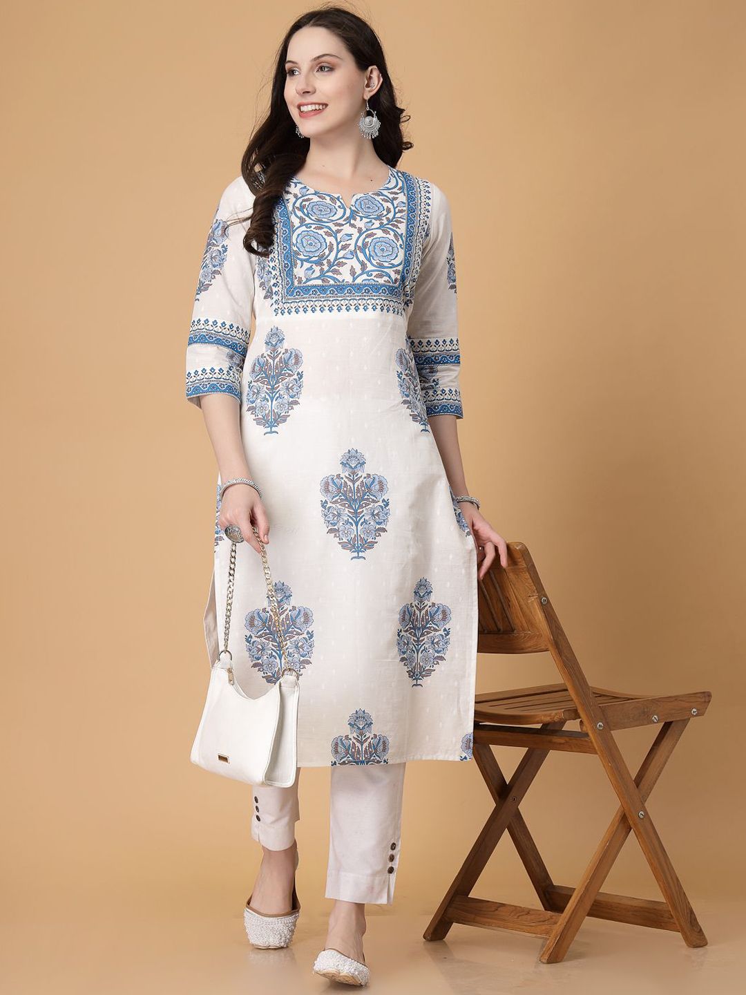 Floral Printed Notch Neck Pure Cotton Straight Kurta - Image 7