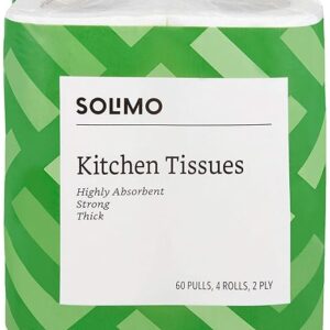 Amazon Brand - Solimo 2 Ply Kitchen Tissue/Towel Paper Roll 240 pulls | 60 pulls X 4 Rolls | soft and highly absorbent | 100% Natural Virgin Cellulose Fiber