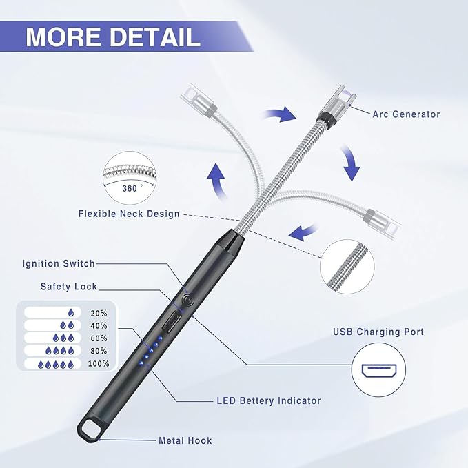 BELOXY USB Plasma Rechargeable Electric Gas Lighter for Kitchen, Pooja Room, Candles, BBQ, Multi Purpose - 360 Degree Flexible & Windproof - Image 5