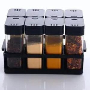 TASMAX 8 Pcs Sets Airtight Masala Box For Kitchen Masala Container For Kitchen Spice Jars Multi Storage Container For Kitchen Easy Flow Spice Storage Container With Tray Spice Jars - Plastic, Black