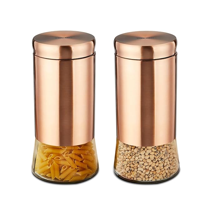 Solimo Rose Gold Bell Bottom Glass Jar | Multipurpose Kitchen Organizer with See-Through Window | 1250ml Set of 2 - Image 5