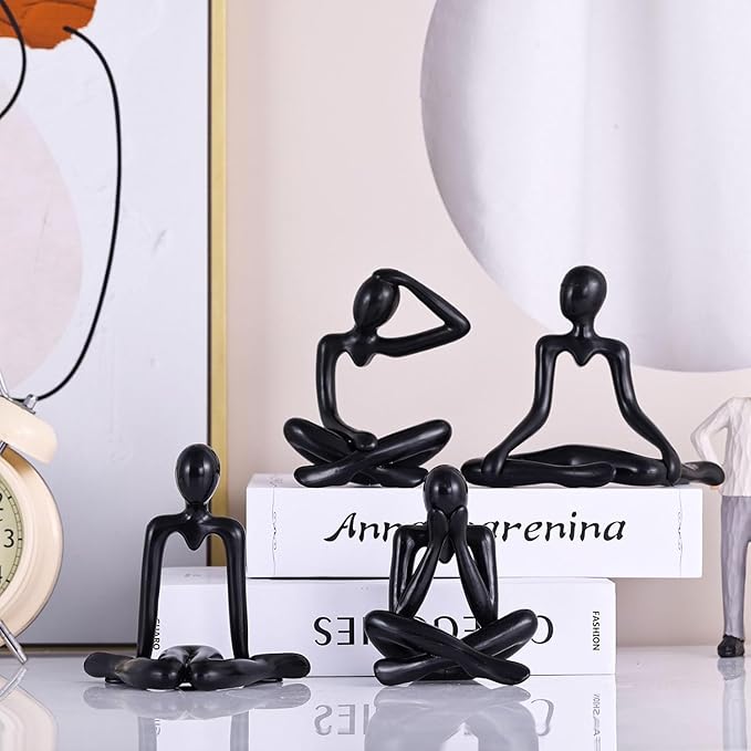 Street27® 4pcs Decorative Abstract Thinker Men Statue showpiece Set | Home Decor Items|Premium PVC Modern Art showpiece for Home Decor Living Room Bedroom Bookshelf Desktop Table Office Gift (Black) - Image 5
