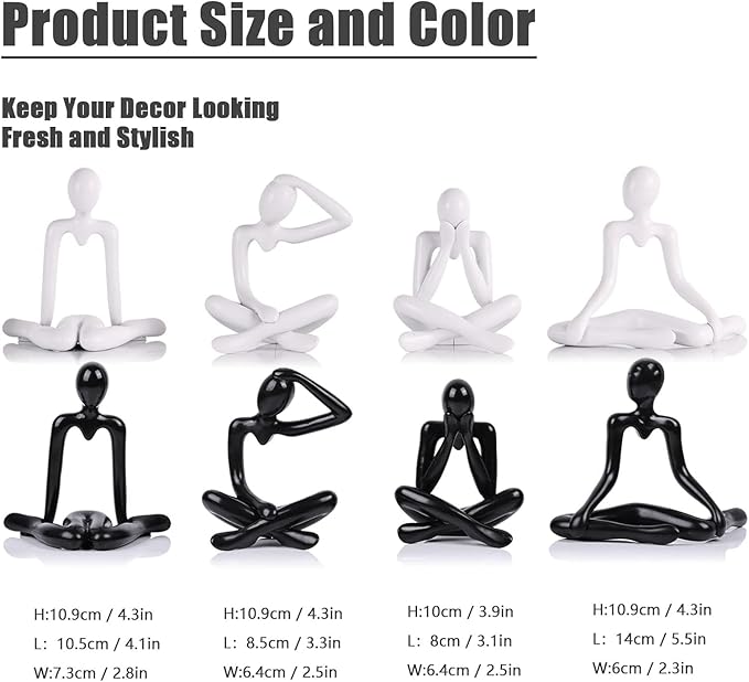 Street27® 4pcs Decorative Abstract Thinker Men Statue showpiece Set | Home Decor Items|Premium PVC Modern Art showpiece for Home Decor Living Room Bedroom Bookshelf Desktop Table Office Gift (Black) - Image 4