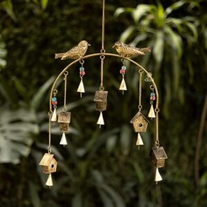 DULI Metal Windchime Wall Hanging, Feng Shui, Wall Art, Wall Decor, Positivevibes, Rustic Wall Hangings, Wall Art, Diwali Decor, Home Decor, Positive Vibes (Metalwallhanging: Birdhouse), Golden