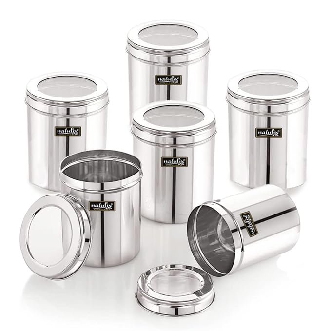 NATULIX 1 Kg Stainless Steel Containers for kitchen with See Through Lid | Kitchen Containers Set | Silver (1250ml - 6pcs) Food Grains Capacity - 1kg Approx - Image 2