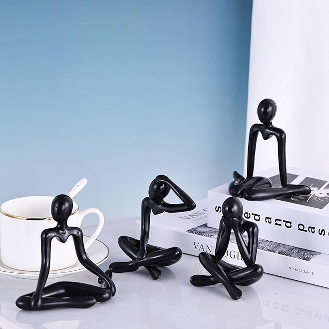Street27® 4pcs Decorative Abstract Thinker Men Statue showpiece Set | Home Decor Items|Premium PVC Modern Art showpiece for Home Decor Living Room Bedroom Bookshelf Desktop Table Office Gift (Black) - Image 2