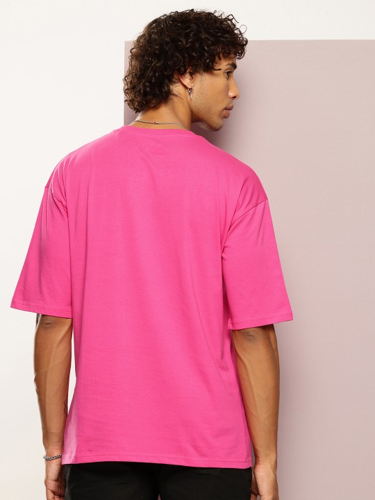 Men Typography Printed Drop-Shoulder Sleeves Oversized Pure Cotton T-shirt - Image 4