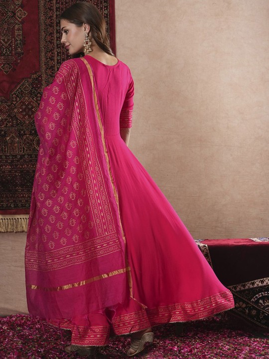 Floral Printed Panelled Gotta Patti Kurta with Trouser & Dupatta - Image 2