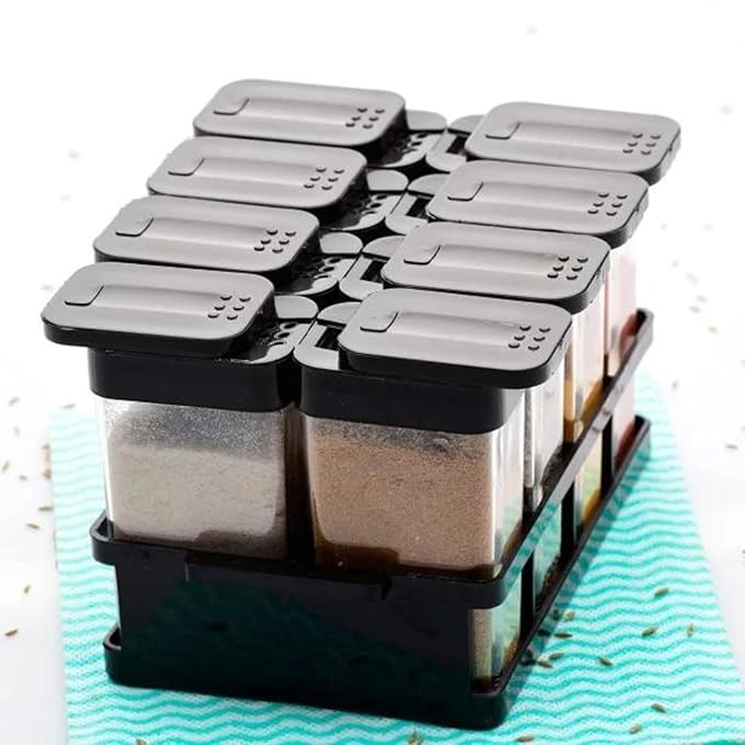 TASMAX 8 Pcs Sets Airtight Masala Box For Kitchen Masala Container For Kitchen Spice Jars Multi Storage Container For Kitchen Easy Flow Spice Storage Container With Tray Spice Jars - Plastic, Black - Image 4