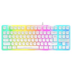 Membrane TKL Wired Gaming Keyboard, 87 UV Coated Mechanical feel Keys Cool RGB Backlight Waterproof Keyboard for PC Laptop Mobile Tablets Gaming, Design and Work Mercury White