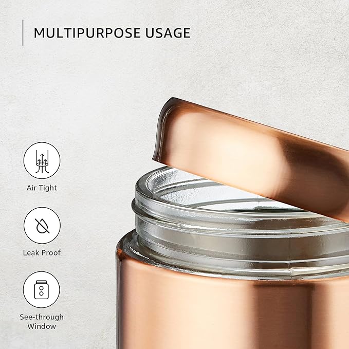 Solimo Rose Gold Bell Bottom Glass Jar | Multipurpose Kitchen Organizer with See-Through Window | 1250ml Set of 2 - Image 3