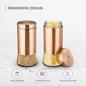 Solimo Rose Gold Bell Bottom Glass Jar | Multipurpose Kitchen Organizer with See-Through Window | 1250ml Set of 2