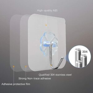 Solitude 20 Pcs PVC Heavy Duty Self Adhesive Stainless Hooks, Transparent Waterproof and Oilproof Wall Hooks for Kitchen Bathroom Shower Door Outdoor Home Improvement Utility Hook