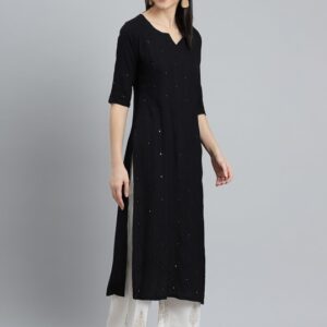 Women Black Embroidered Kurta