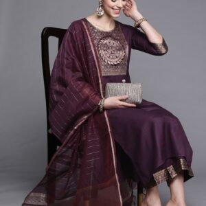 Women Purple Yoke Design Kurta with Palazzos & With Dupatta