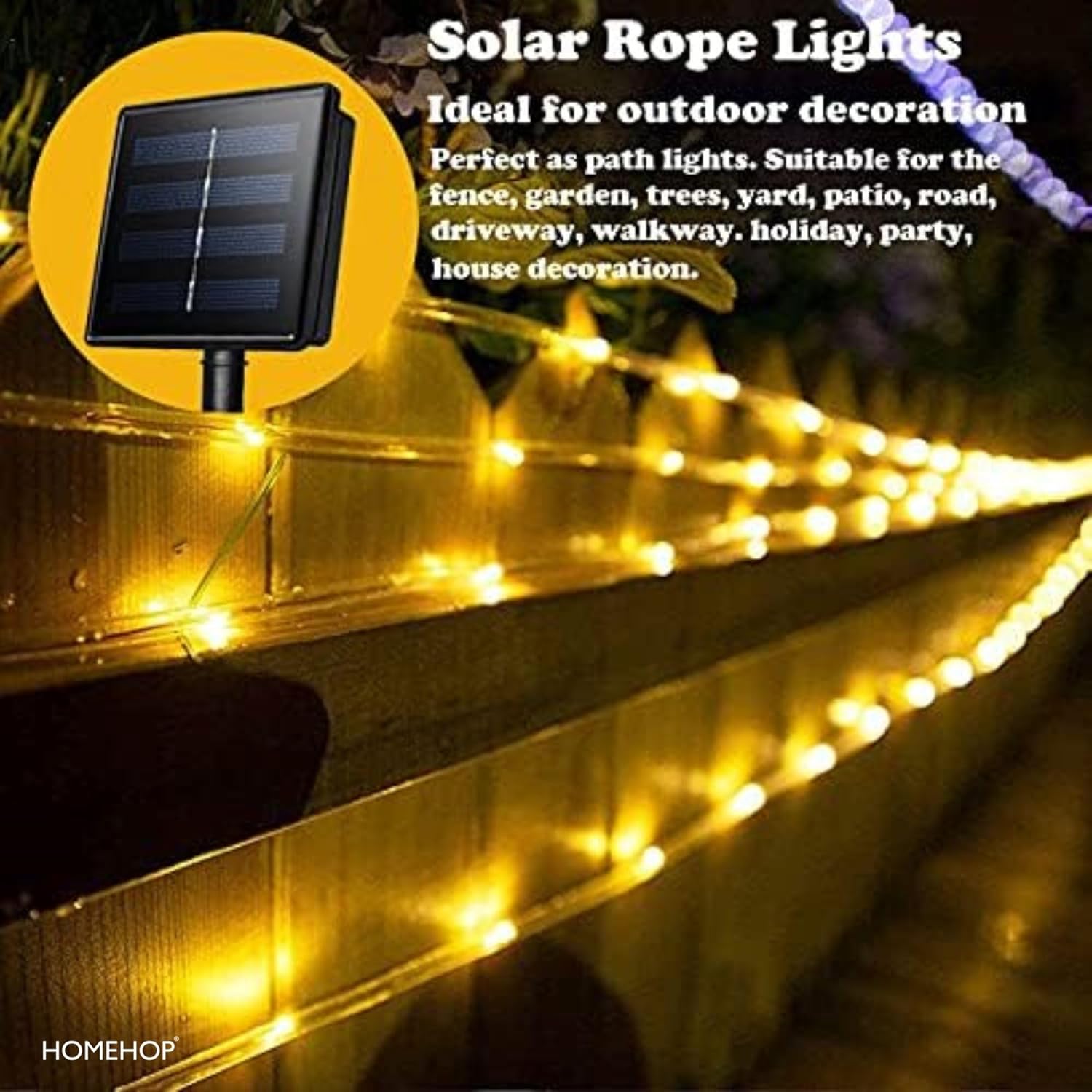 Homehop Decorative Solar Light 200Leds Waterproof String Pipe Lamp for Outdoor, Garden, Home Decor, and Tree with 8 Lighting Modes Warm White,800Mah(20 M ABS+PC) - Image 2