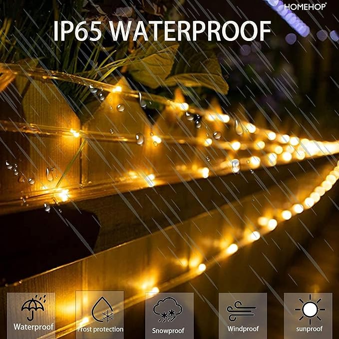 Homehop Decorative Solar Light 200Leds Waterproof String Pipe Lamp for Outdoor, Garden, Home Decor, and Tree with 8 Lighting Modes Warm White,800Mah(20 M ABS+PC) - Image 5