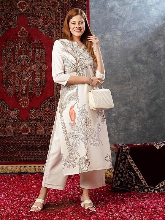 GoSriKi Women's Cotton Blend Straight Printed Kurta with Pant - Image 2