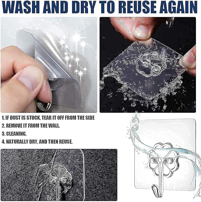 Solitude 20 Pcs PVC Heavy Duty Self Adhesive Stainless Hooks, Transparent Waterproof and Oilproof Wall Hooks for Kitchen Bathroom Shower Door Outdoor Home Improvement Utility Hook - Image 2