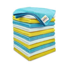 SOFTSPUN Microfiber Cleaning Cloths, 12pcs 30x30cms 220 GSM Multi-Colour! Highly Absorbent Lint and Streak Free Multi -Purpose Wash Cloth for Kitchen Window Stainless Steel Silverware.