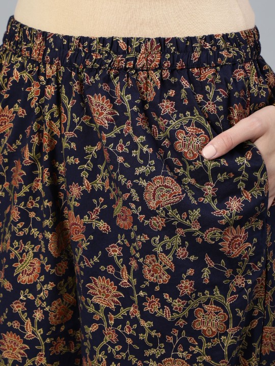 Women Blue Floral Pure Cotton Kurta with Trousers & With Dupatta - Image 5