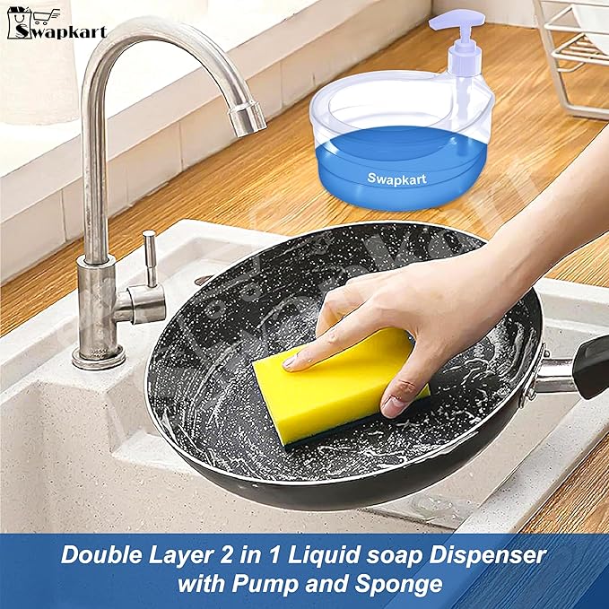 SWAPKART Double Layer Soap Dispenser for Bathroom Accessories Dishwasher Liquid Holder Liquid Dispenser Pump with Sponge Holder Kitchen Sink Accessories Items(Multi Colour) Plastic - Image 4
