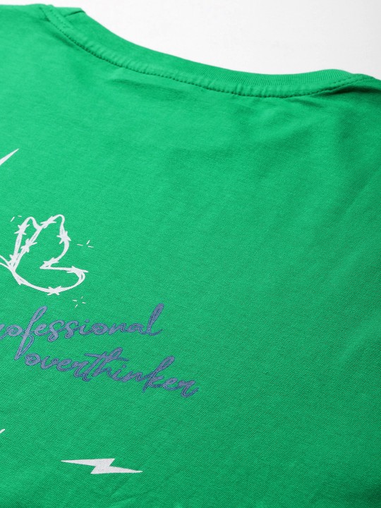 Printed Drop-Shoulder Sleeves Loose Pure Cotton Longline T-shirt - Image 3