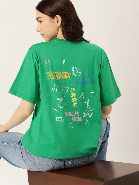 Printed Drop-Shoulder Sleeves Loose Pure Cotton Longline T-shirt - Image 4