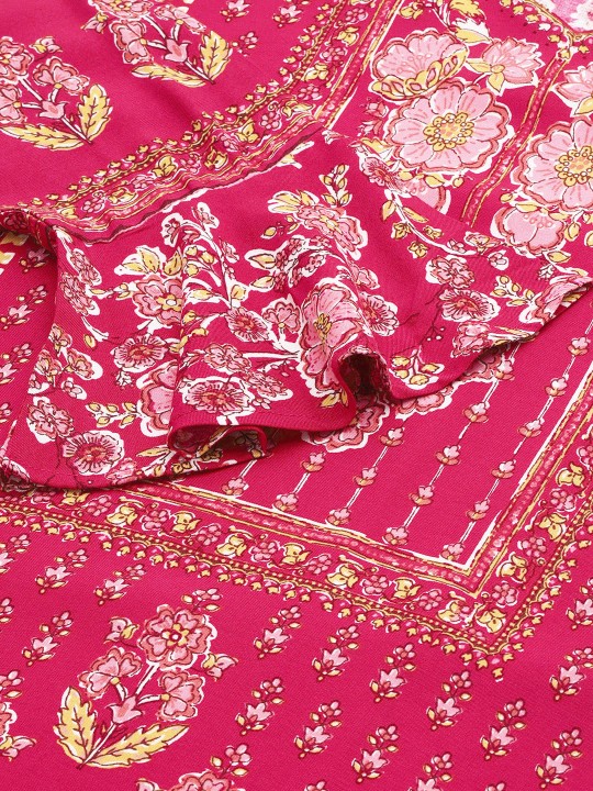 Women Red & Pink Ethnic Motifs Printed Bell Sleeves Kurta - Image 6