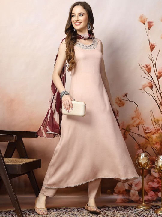 Rose Gold Lace Frills Bows and Ruffles A Line Kurta With Dupatta - Image 9