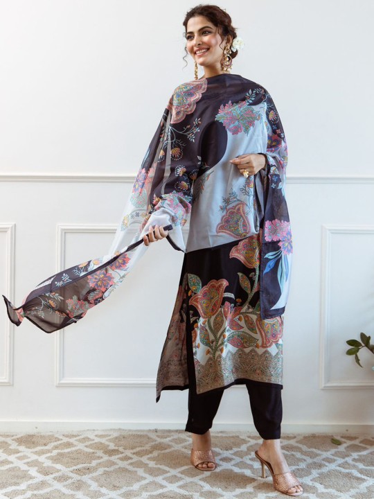 Women Ethnic Motifs Printed Regular Thread Work Pure Cotton Kurta with Trousers & With Dupatta - Image 5