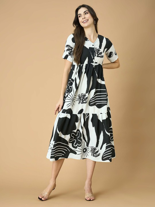 Women Printed Fit & Flare Maxi Dress