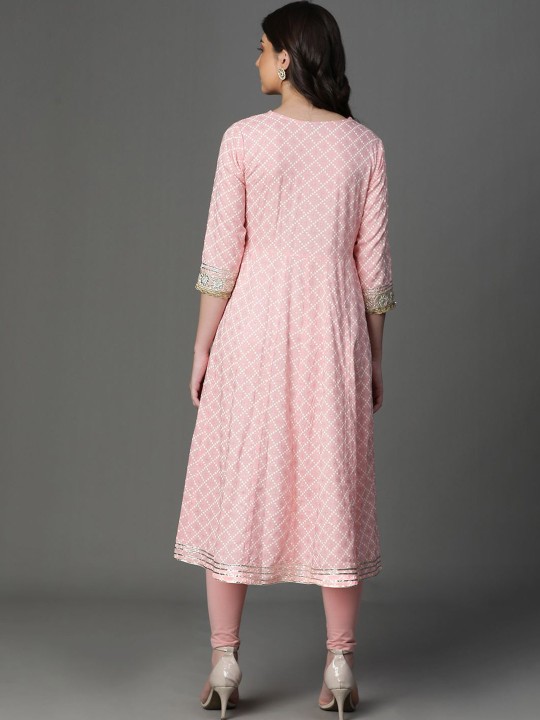 Women Printed Woven Design Anarkali Dress - Image 7