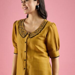 Women Embroidered Peter Pan Collar Shirt Style Top