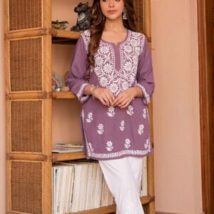 Floral Embroidered Notch Neck Straight Kurta